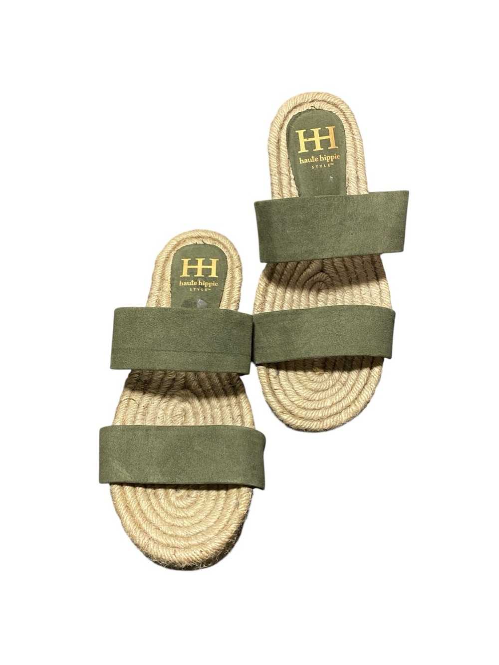 Haute Hippie Nori Olive Green Faux Suede Slide Sandals Shoes Sz-9